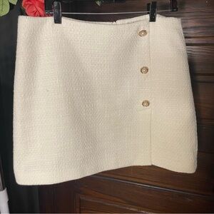 White skirt faux wool gold colored buttons